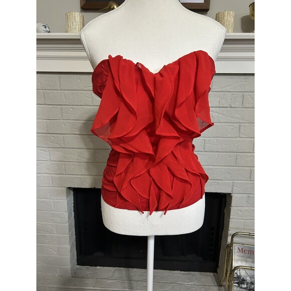 Vintage Y2K Strapless Sz Medium red ruffled ribbed Tube top Semi crop fairycore - Picture 1 of 5